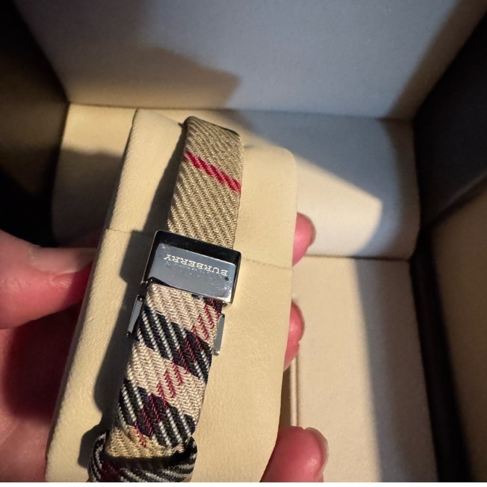 BURBERRY | Silver and Tan Watch with Signature Plaid Rectangular Face - Picture 3 of 4